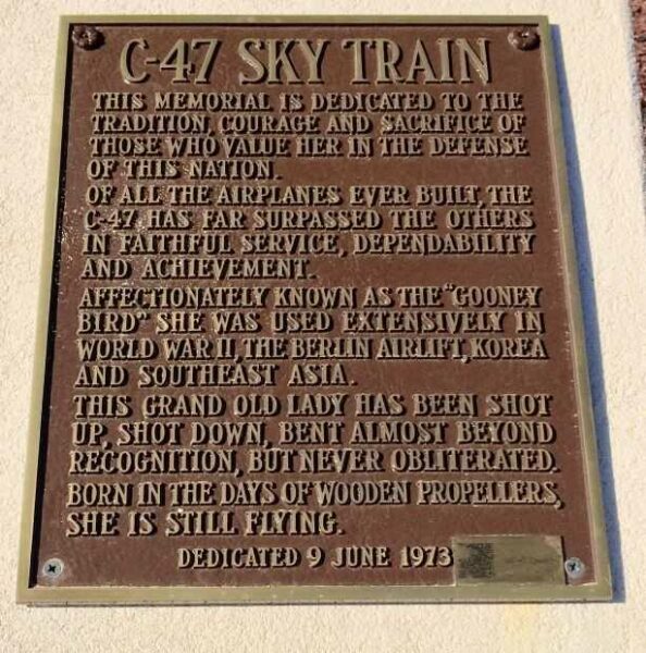 C-47 SKY TRAIN MEMORIAL AIRPLANE PLAQUE