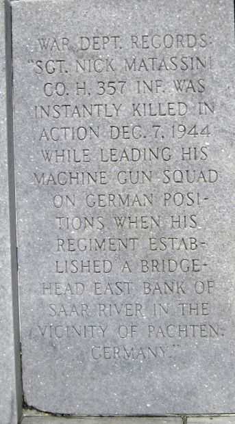 SGT. NICK MATASSINI WAR MEMORIAL NARRATIVE STONE A