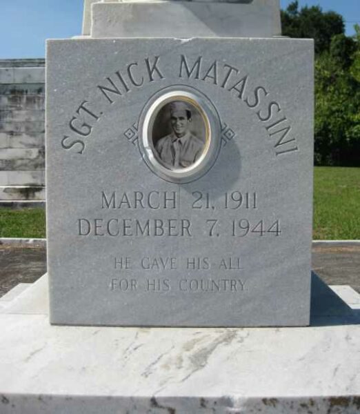 SGT. NICK MATASSINI WAR MEMORIAL DEDICATION STONE