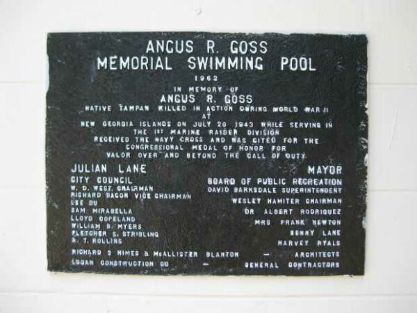 ANGUS R. GOSS MEMORIAL SWIMMING POOL PLAQUE