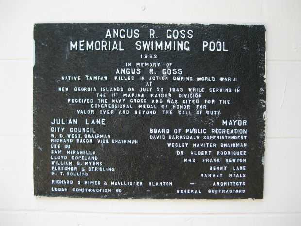 ANGUS R. GOSS MEMORIAL SWIMMING POOL PLAQUE
