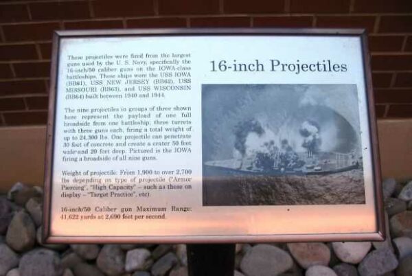 16-INCH PROJECTILES WAR MEMORIAL PLAQUE