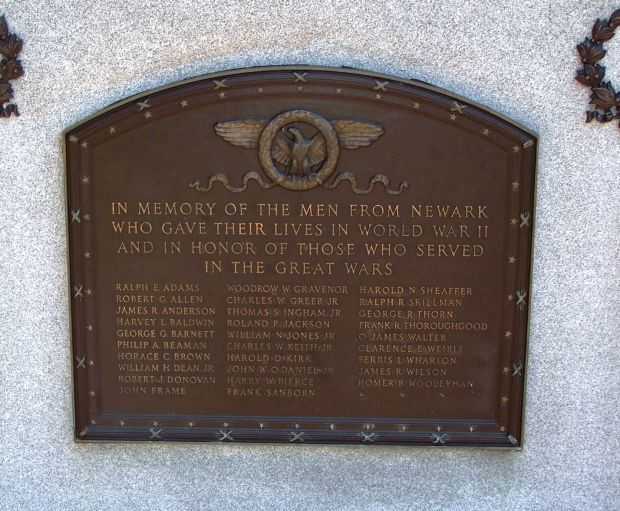 NEWARK VETERANS MEMORIAL PLAQUE A