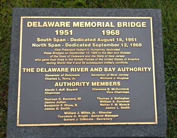 DELAWARE MEMORIAL BRIDGE PLAQUE A