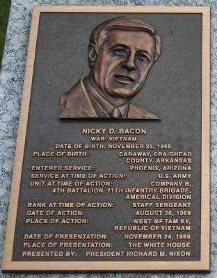 STAFF SERGEANT NICKY D. BACON MEDAL OF HONOR WAR MEMORIAL PLAQUE
