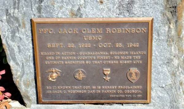 PFC. JACK CLEM ROBINSON WAR MEMORIAL PLAQUE