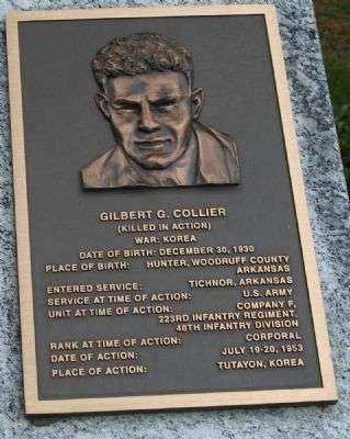 CORPORAL GILBERT G. COLLIER MEDAL OF HONOR WAR MEMORIAL PLAQUE