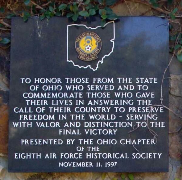 OHIO CHAPTER EIGHT AIR FORCE HISTORICAL SOCIETY MEMORIAL PLAQUE