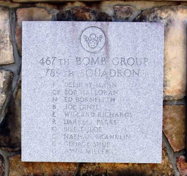 467TH BOMB GROUP 789TH SQUADRON DELBERT MANN WAR MEMORIAL PLAQUE