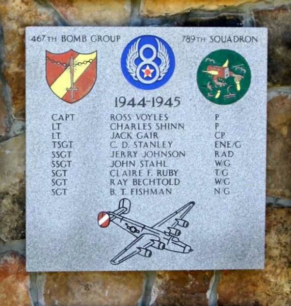 467TH BOMB GROUP 789TH SQUADRON WAR MEMORIAL PLAQUE