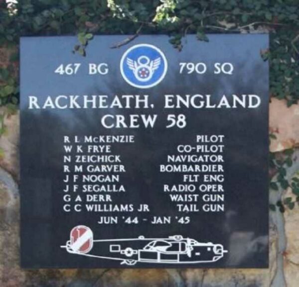 CREW 58 WAR MEMORIAL PLAQUE