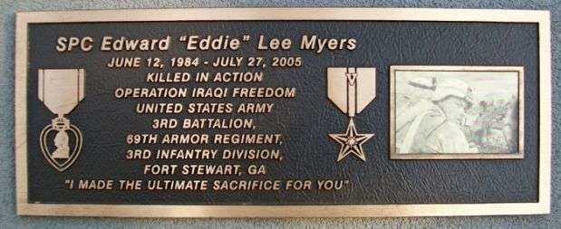 SPC. EDWARD “EDDIE” LEE MYERS MEMORIAL PLAQUE