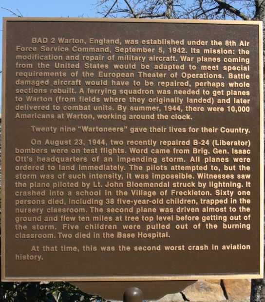 BAD 2 WARTON, ENGLAND WAR MEMORIAL MARKER