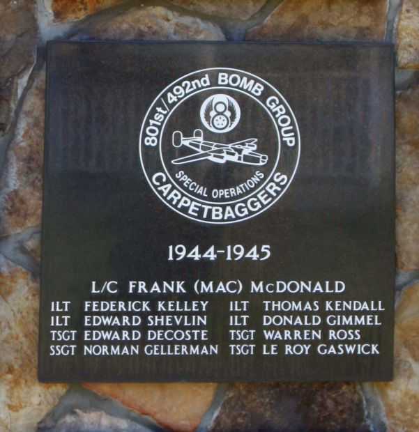 801ST/492ND BOMB GROUP CARETBAGGERS WAR MEMORIAL PLAQUE