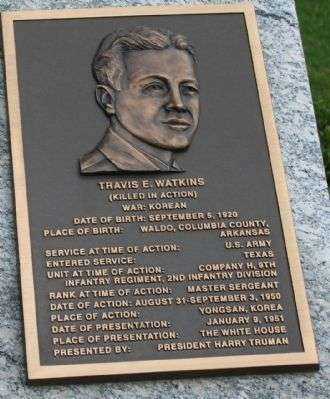 MASTER SERGEANT TRAVIS E. WATKINS MEDAL OF HONOR WAR MEMORIAL PLAQUE