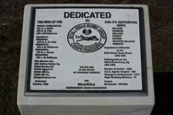 801ST/492ND BOMB GROUP WAR MEMORIAL PLAQUE