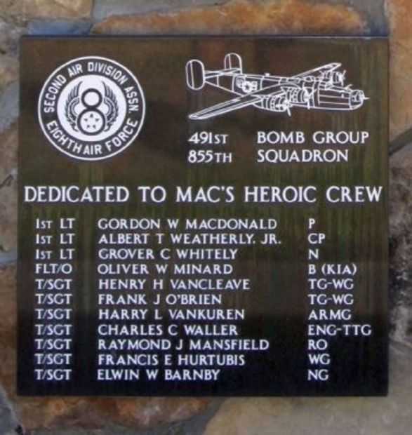 DEDICATED TO MAC’S HEROIC CREW WAR MEMORIAL PLAQUE