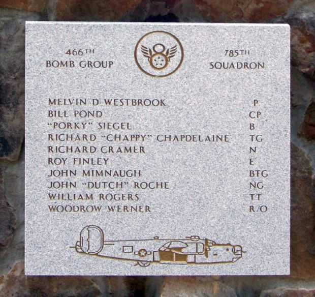 466TH BOMB GROUP 785TH SQUADRON WAR MEMORIAL PLAQUE