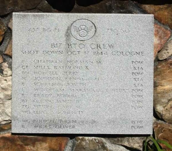 B17 BTO CREW WAR MEMORIAL PLAQUE
