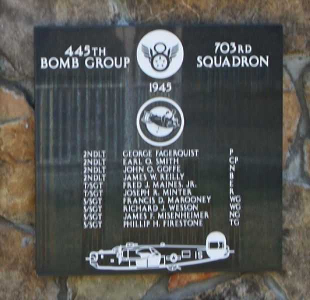 445TH BOMB GROUP 703RD SQUADRON WAR MEMORIAL PLAQUE