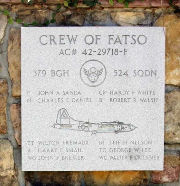 CREW OF FATSO WAR MEMORIAL PLAQUE