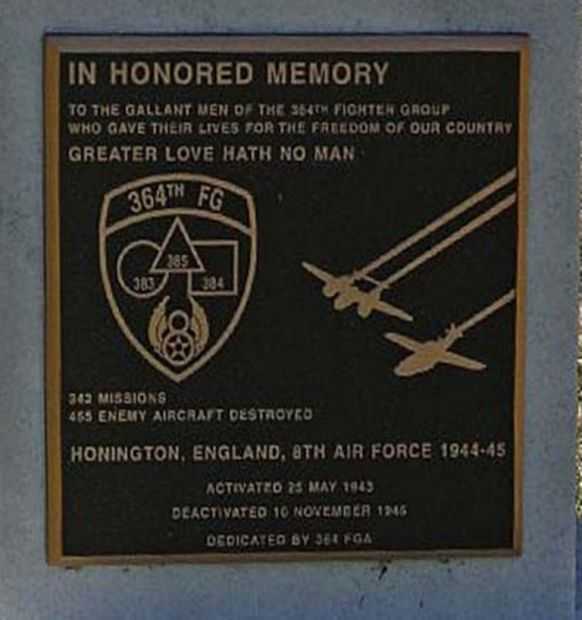 364TH FIGHTER GROUP WAR MEMORIAL PLAQUE A