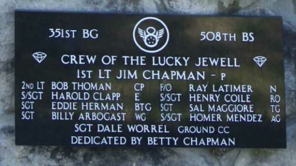 CREW OF THE LUCKY JEWELL WAR MEMORIAL PLAQUE