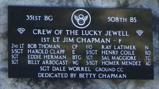 CREW OF THE LUCKY JEWELL WAR MEMORIAL PLAQUE