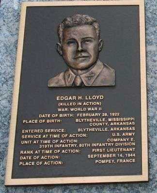 1LT. EDGAR H. LLOYD MEDAL OF HONOR WAR MEMORIAL PLAQUE