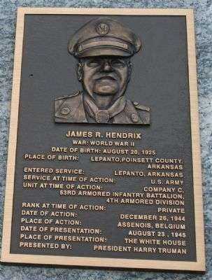 PRIVATE JAMES R. HENDRIX MEDAL OF HONOR WAR MEMORIAL PLAQUE