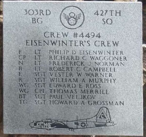 CREW #4494 EISENWINTER’S CREW WAR MEMORIAL PLAQUE