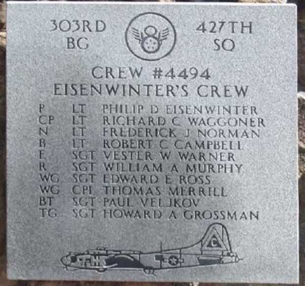 CREW #4494 EISENWINTER’S CREW WAR MEMORIAL PLAQUE