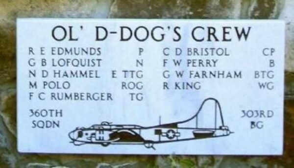 OL’ D-DOGS CREW WAR MEMORIAL PLAQUE