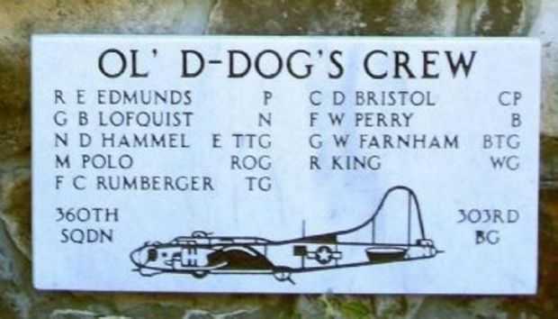OL’ D-DOGS CREW WAR MEMORIAL PLAQUE