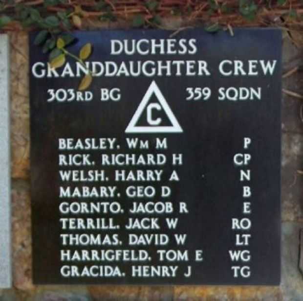 DUCHESS GRANDDAUGHTER CREW WAR MEMORIAL PLAQUE