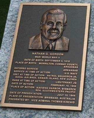 LT. NATHAN G. GORDON MEDAL OF HONOR WAR MEMORIAL PLAQUE
