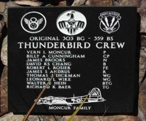 THUNDERBIRD CREW WAR MEMORIAL PLAQUE