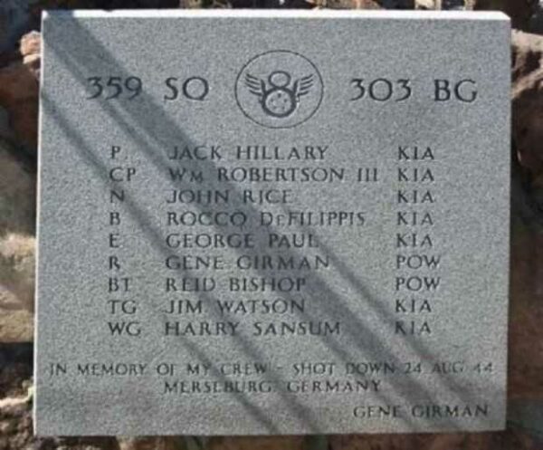 359 SQ 303  BG WAR MEMORIAL PLAQUE