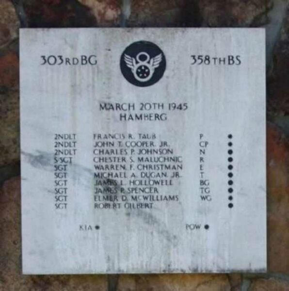 303RD BG 358TH BS WAR MEMORIAL PLAQUE