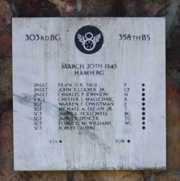 303RD BG 358TH BS WAR MEMORIAL PLAQUE