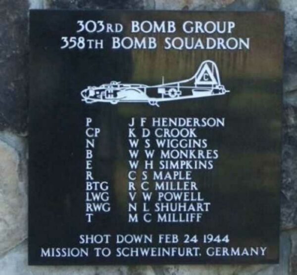 303RD BOMB GROUP 358TH BOMB SQUADRON WAR MEMORIAL PLAQUE