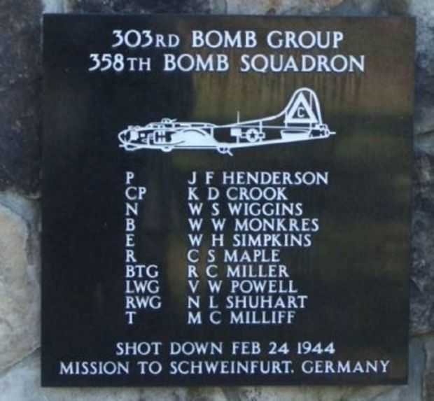 303RD BOMB GROUP 358TH BOMB SQUADRON WAR MEMORIAL PLAQUE