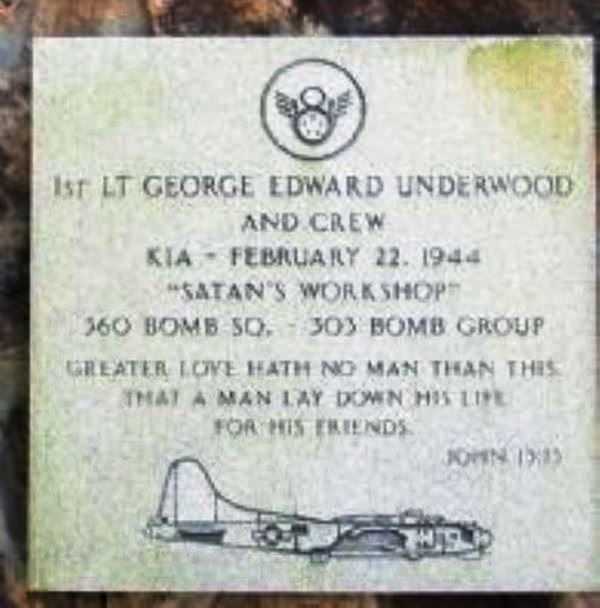 1ST LT GEORGE EDWARD UNDERWOOD WAR MEMORIAL PLAQUE