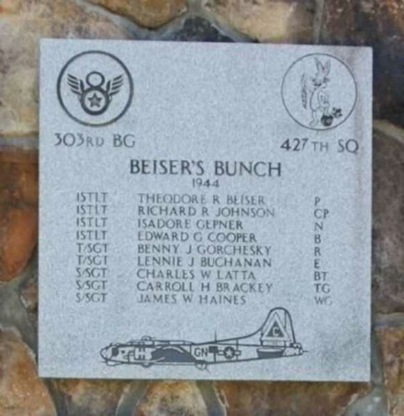 BEISER’S BUNCH WAR MEMORIAL PLAQUE
