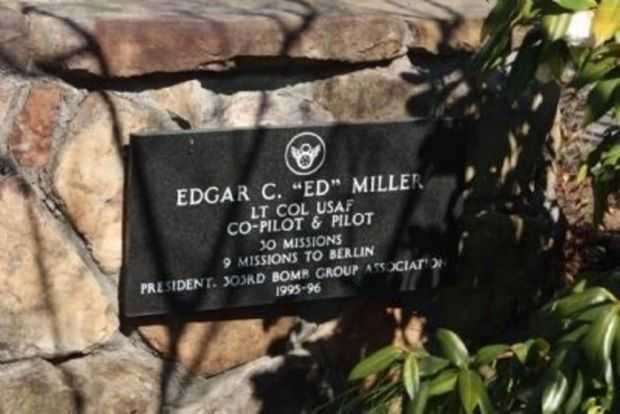 EDGAR C. “ED” MILLER WAR MEMORIAL PLAQUE