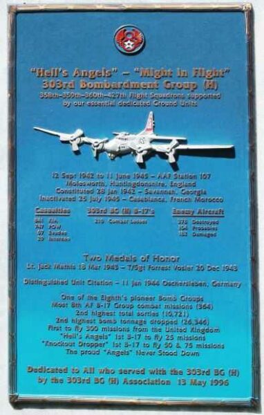 “HELL’S ANGELS”-“MIGHT IN FLIGHT” WAR MEMORIAL PLAQUE