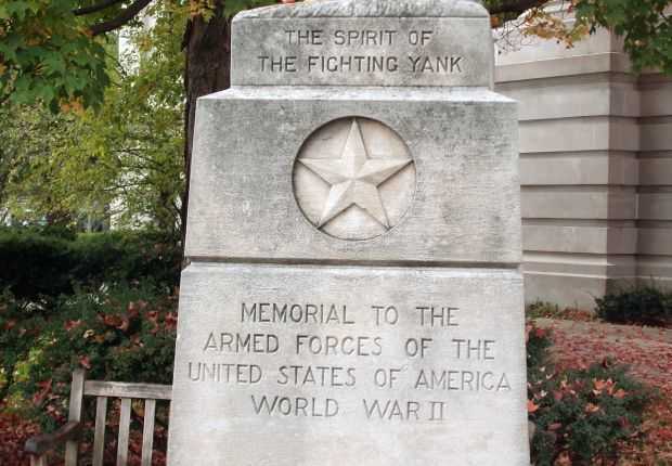 BLOOMINGTON CHAMBER OF COMMERCE WORLD WAR II MEMORIAL DEDICATION STONE