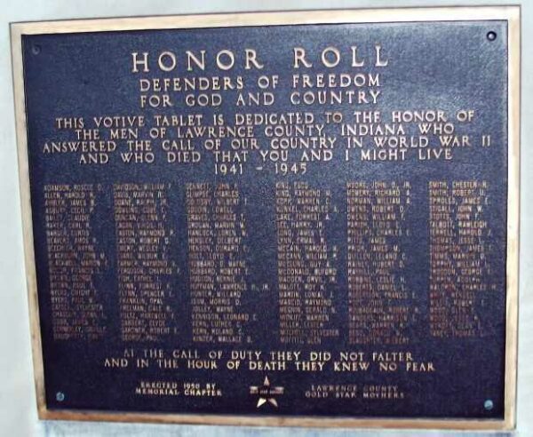 LAWRENCE COUNTY WORLD WAR II HONOR ROLL MEMORIAL PLAQUE
