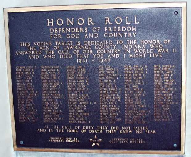 LAWRENCE COUNTY WORLD WAR II HONOR ROLL MEMORIAL PLAQUE