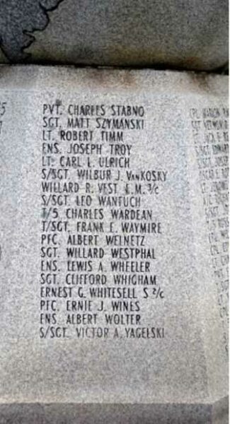 MICHIGAN CITY WORLD WAR II MEMORIAL HONOR ROLL INDIVIDUAL PANEL G